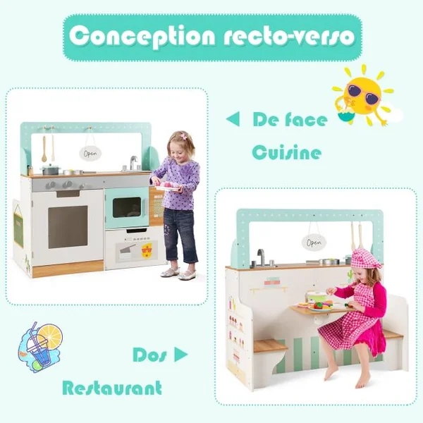 Cuisine pour Enfant en Bois Double Face pour Rôle de Cuisinier et de Client Jeu d’imitation
