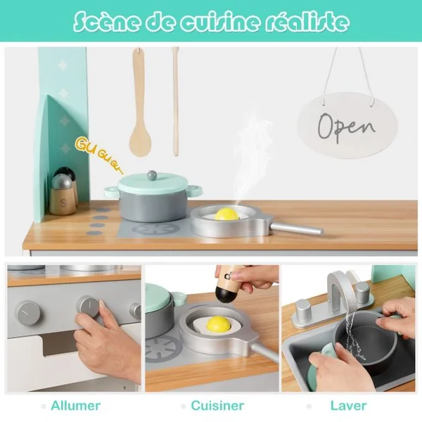 Cuisine pour Enfant en Bois Double Face pour Rôle de Cuisinier et de Client Jeu d’imitation