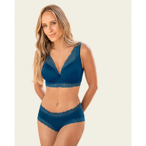 Culotte taille mi-haute en tissu uni et dentelle