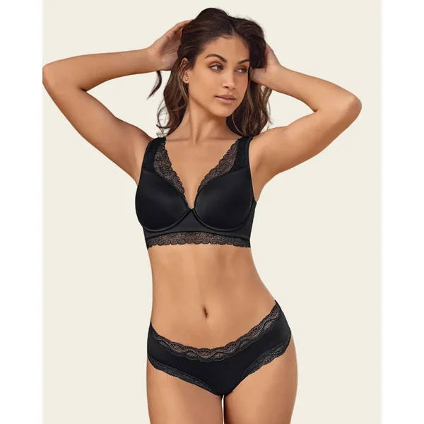 Culotte taille mi-haute en tissu uni et dentelle
