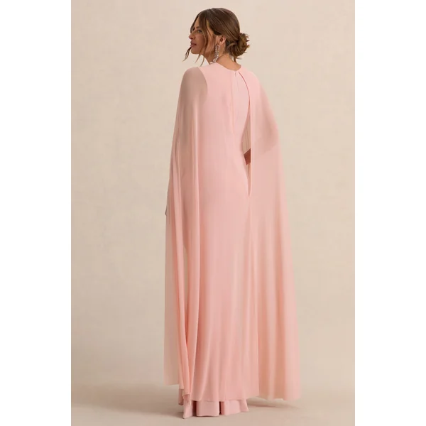 Currant | Robe longue de maternité rose à col arrondi avec cape
