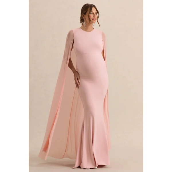 Currant | Robe longue de maternité rose à col arrondi avec cape
