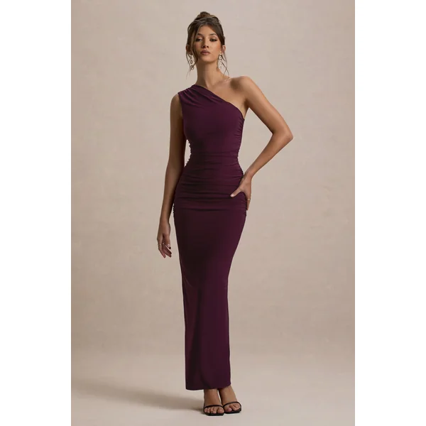 Dalarie | Robe longue rouge bordeaux asymétrique à fronces