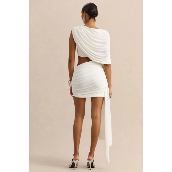 Danellia | Mini-robe blanche à encolure ronde avec détail découpé et drapé