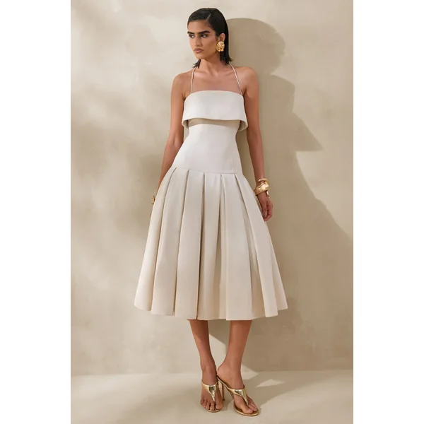 Dazira | Robe mi-longue crème à encolure carrée avec taille basse