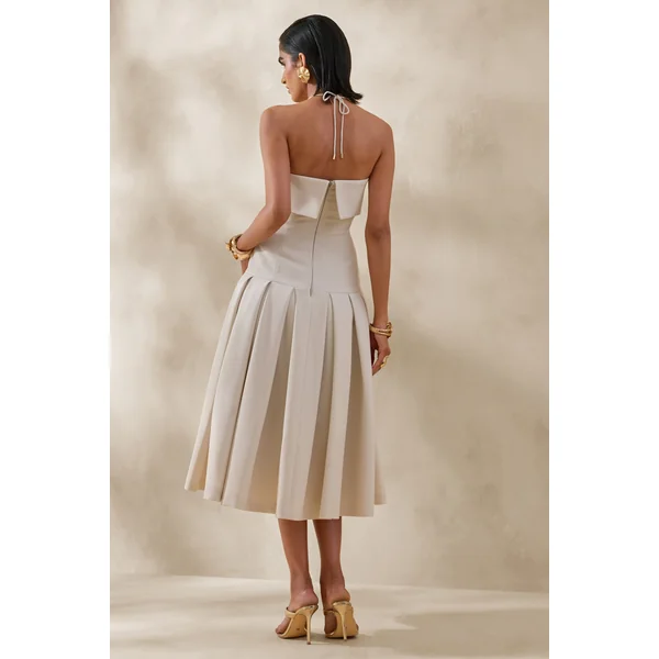 Dazira | Robe mi-longue crème à encolure carrée avec taille basse