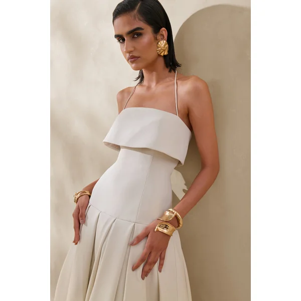 Dazira | Robe mi-longue crème à encolure carrée avec taille basse