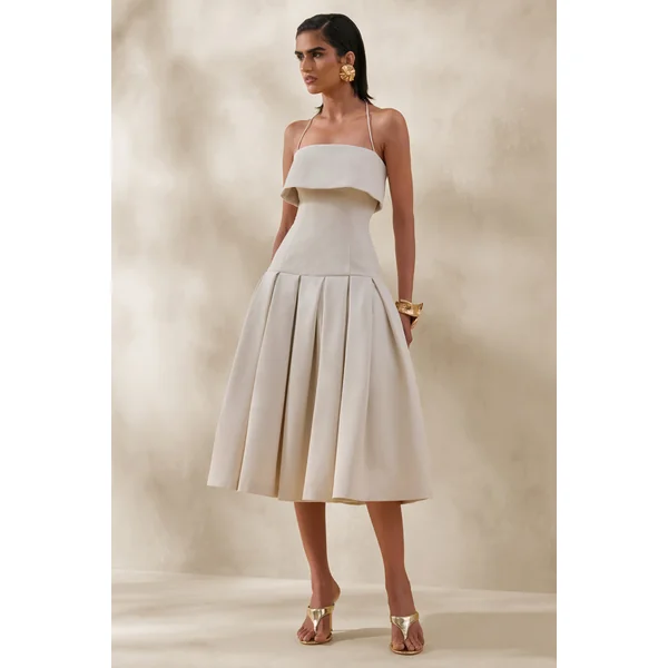 Dazira | Robe mi-longue crème à encolure carrée avec taille basse