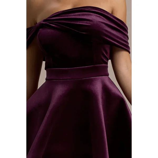 Dede | Mini-Robe Patineuse Bardot en Velours Violet avec Nœud