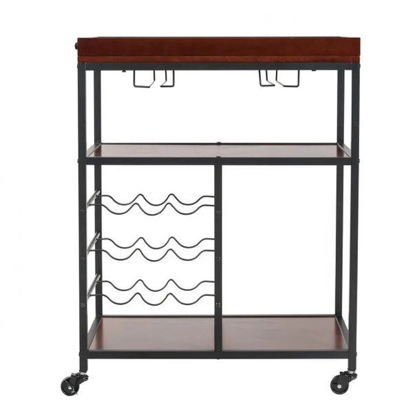 Desserte de Cuisine Multifonctionnelle Chariot de Service Roulant Industriel en Métal et Bois 71x45x93cm Brun Foncé
