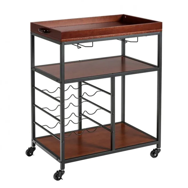 Desserte de Cuisine Multifonctionnelle Chariot de Service Roulant Industriel en Métal et Bois 71x45x93cm Brun Foncé