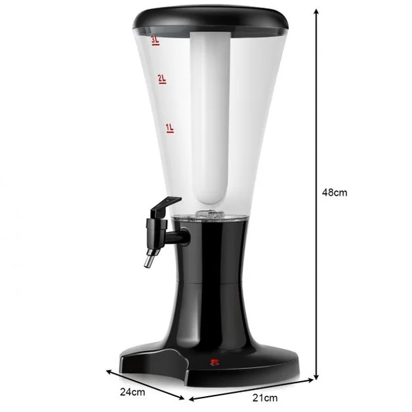Distributeur de Bière avec Robinet et Colonne de Glaçon Girafe à Bière Tireuse à Bière Volume de 3 Litres en ABS Noir