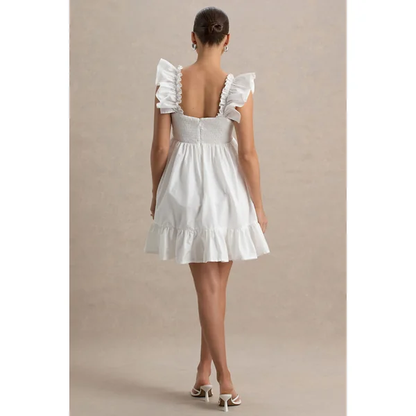 Dolly Daze | Mini-robe babydoll de grossesse blanche avec manches à volants