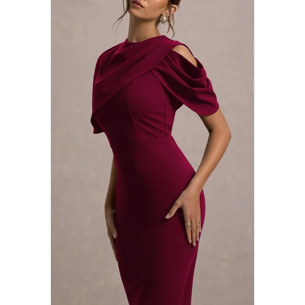 Dorothea | Robe Mi-Longue Drapée Rouge Cerise