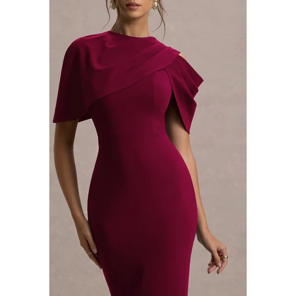 Dorothea | Robe Mi-Longue Drapée Rouge Cerise