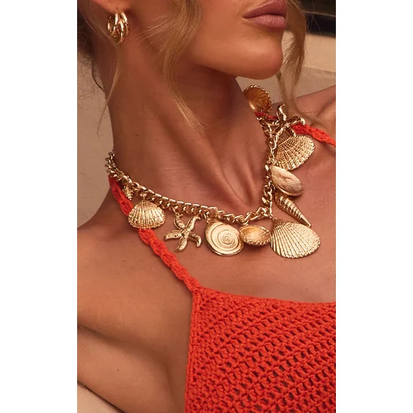 Doré Collier Statement À Détails Coquillages Et Étoiles De Mer