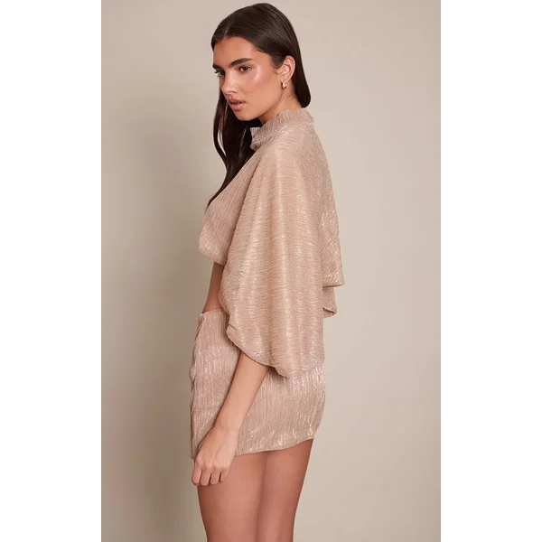 Doré Mini-jupe À Paillettes Texturées Avec Taille Repliée Coordonnée