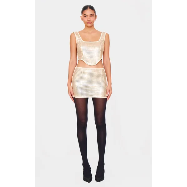 Doré Top Corset À Sequins Et Chaînes