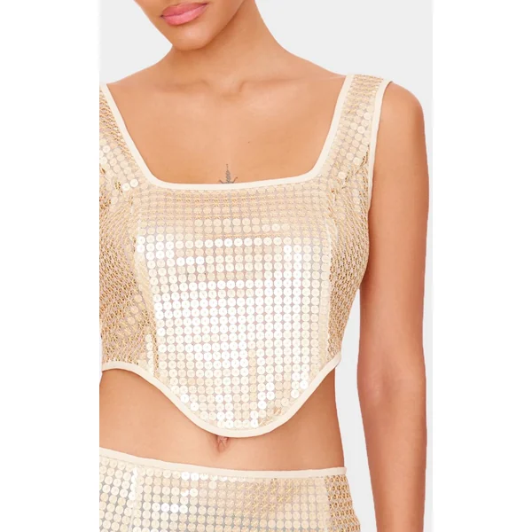 Doré Top Corset À Sequins Et Chaînes