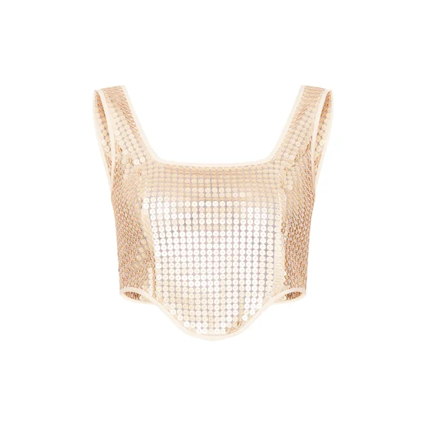 Doré Top Corset À Sequins Et Chaînes