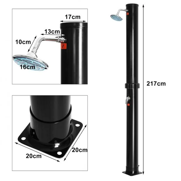 Douche de Jardin à Chauffage Solaire Douche Solaire Douche Piscine 20 Litres Température Max 60 ℃ avec mitigeur Noir