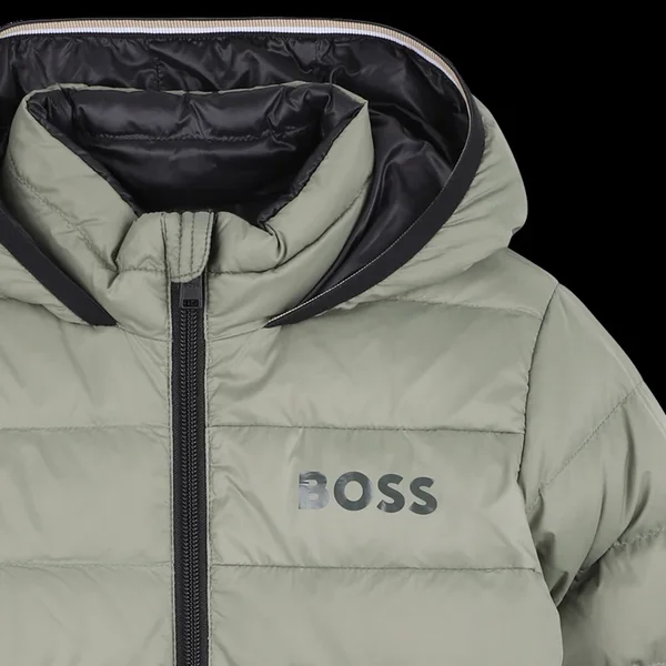 Doudoune réversible à capuche noir et sauge garçon Boss H25 - Soins Bébé Naturels & Produits Maman Après Naissance
