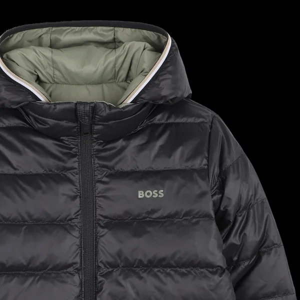 Doudoune réversible à capuche noir et sauge garçon Boss H25 - Soins Bébé Naturels & Produits Maman Après Naissance