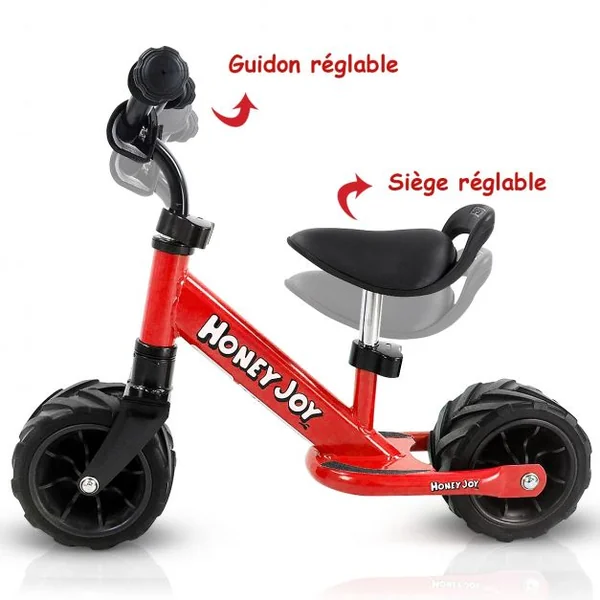 Draisienne enfant Vélo d'équilibre enfant Vélo sans pédale, Hauteur et siège réglable, Anticollision, 66x38x55cm, Rouge