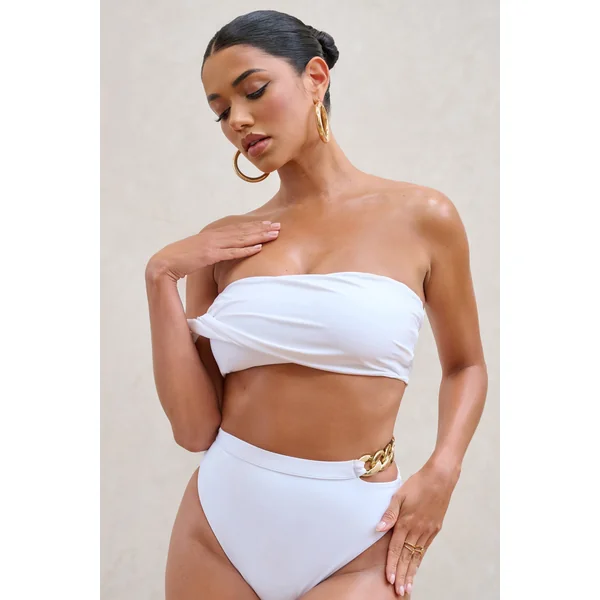 Dusk | Haut de bikini blanc bandeau drapé