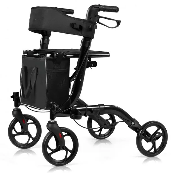 Déambulateur à 4 Roues Pliable avec Frein en Aluminium Hauteur Réglable 82-94,5cm Charge Max.135KG Noir