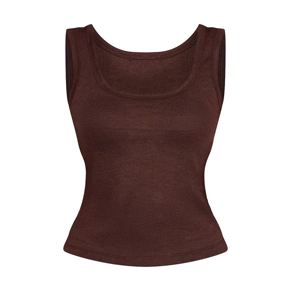Débardeur Col Rond En Jersey Slub Chiné Chocolat