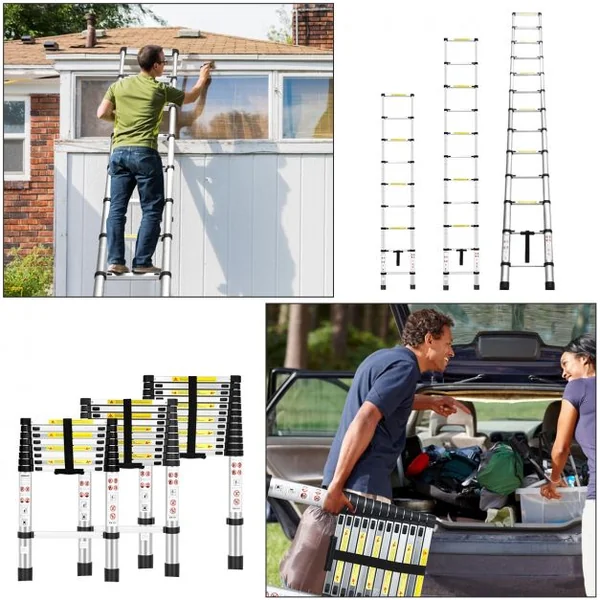 Echelle Télescopique 26m Capacité 150 Kg Intérieur Extérieur Hauteur Pliée 735 Cm Ouverte 260 Cm en Aluminium