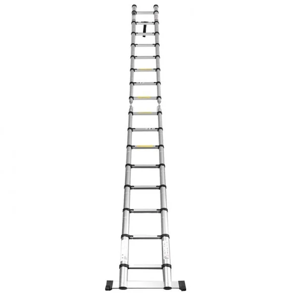 Echelle Télescopique 5 M avec 16 Marches Réglables de 90 à 500 Cm avec Barre Stabilisatrice Capacité 150 Kg en Aluminium