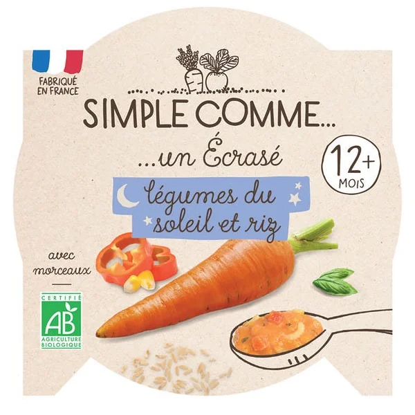 Ecrasé légumes du soleil et riz assiette 200g