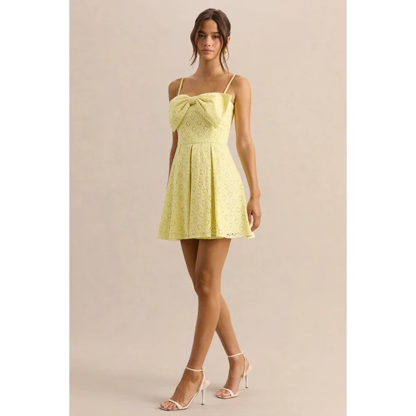 Elina | Mini-robe citron à encolure carrée avec détail nœud