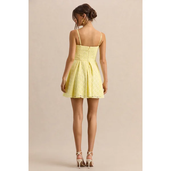 Elina | Mini-robe citron à encolure carrée avec détail nœud