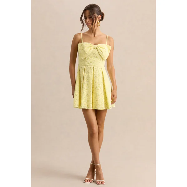 Elina | Mini-robe citron à encolure carrée avec détail nœud