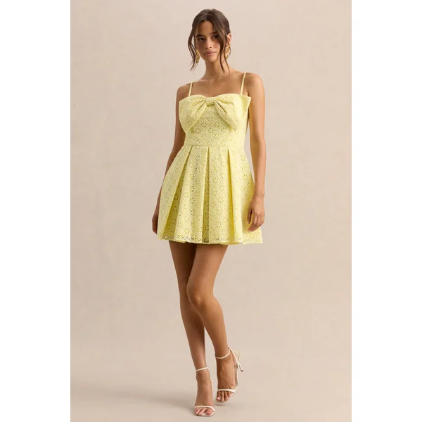 Elina | Mini-robe citron à encolure carrée avec détail nœud