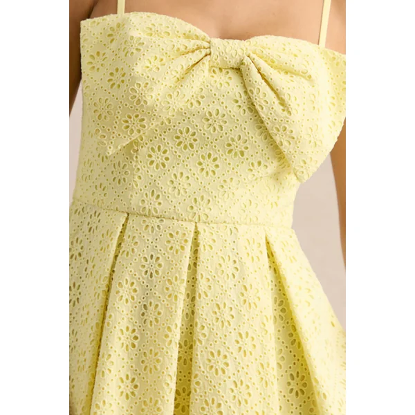 Elina | Mini-robe citron à encolure carrée avec détail nœud