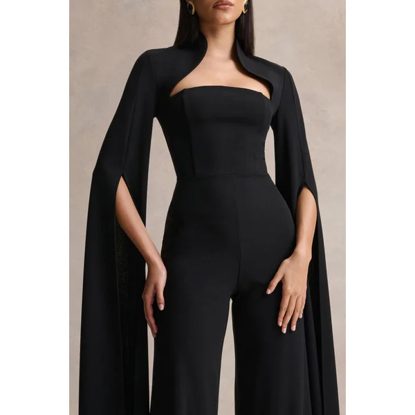 Elisabetta | Combinaison noire à encolure carrée avec manches cape