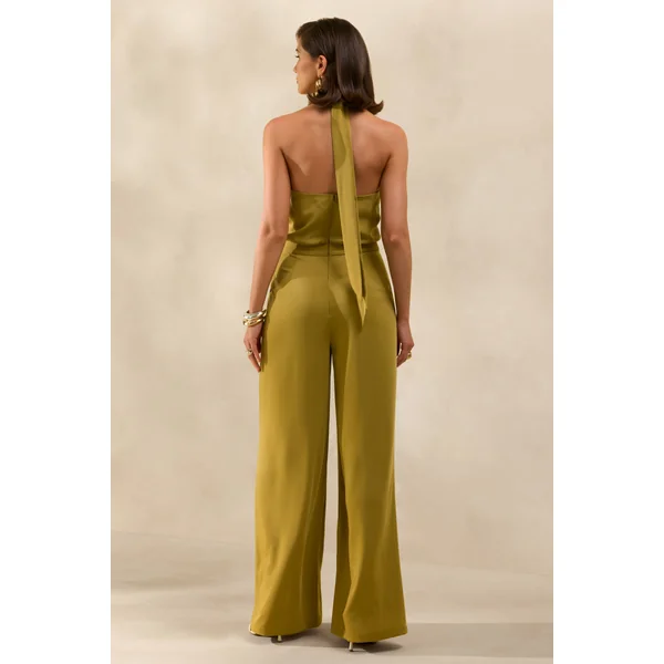 Elisra | Combinaison olive en satin à col dos nu