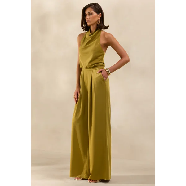 Elisra | Combinaison olive en satin à col dos nu