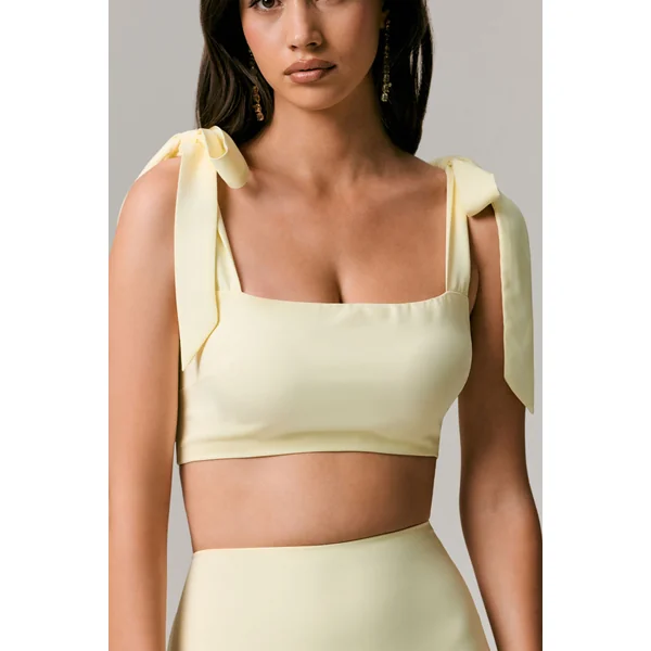 Elodie | Crop top citron à bretelles nouées