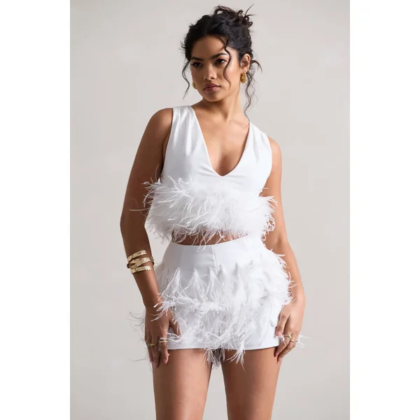 Encore | Short blanc à plumes