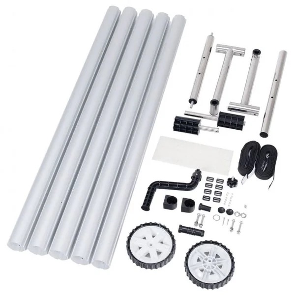 Enrouleur de Bâche de Piscine Léger Amovible Acier Inoxydable et Aluminium Moulinet 5 Tubes Télescopique avec Roues
