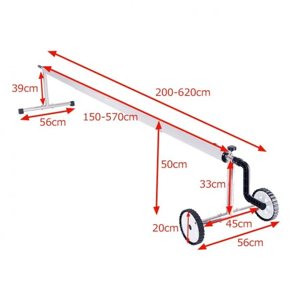Enrouleur de Bâche de Piscine Léger Amovible Acier Inoxydable et Aluminium Moulinet 5 Tubes Télescopique avec Roues