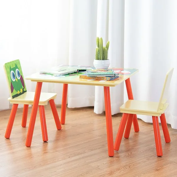 Ensemble 1 Table et 2 Chaises pour Enfants pour Dessiner en MDF Table 60x60x44cm, Chaise 26,8x26,8x50cm, Multicolore