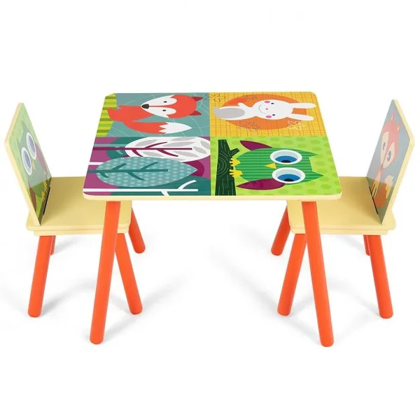 Ensemble 1 Table et 2 Chaises pour Enfants pour Dessiner en MDF Table 60x60x44cm, Chaise 26,8x26,8x50cm, Multicolore