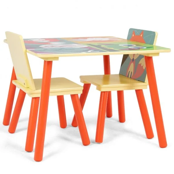 Ensemble 1 Table et 2 Chaises pour Enfants pour Dessiner en MDF Table 60x60x44cm, Chaise 26,8x26,8x50cm, Multicolore