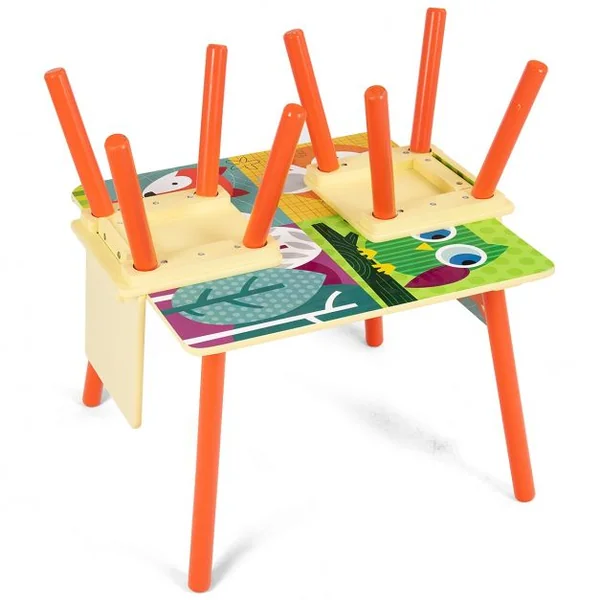 Ensemble 1 Table et 2 Chaises pour Enfants pour Dessiner en MDF Table 60x60x44cm, Chaise 26,8x26,8x50cm, Multicolore